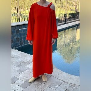 Elizabeth and James One-Shoulder Knot Maxi Dress | Bright Burnt Orange | Size 6